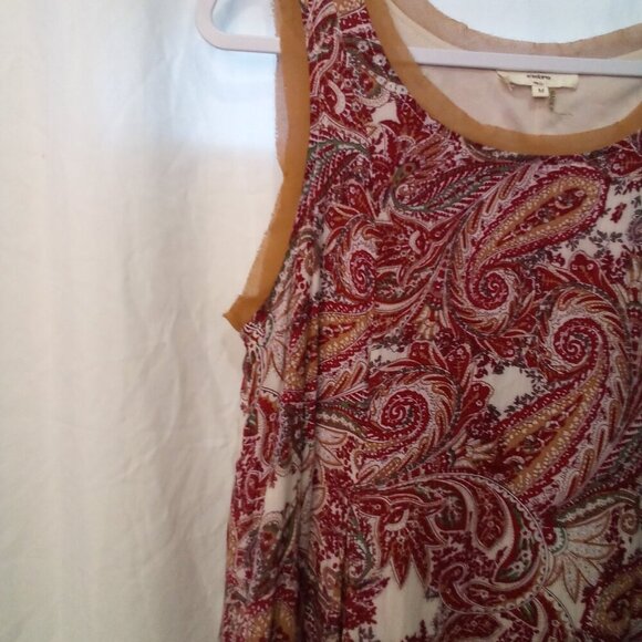 Entro Dress Women M Sleeveless Asymmetrical Hem Paisley Print Flowing Red Brown - Picture 7 of 15